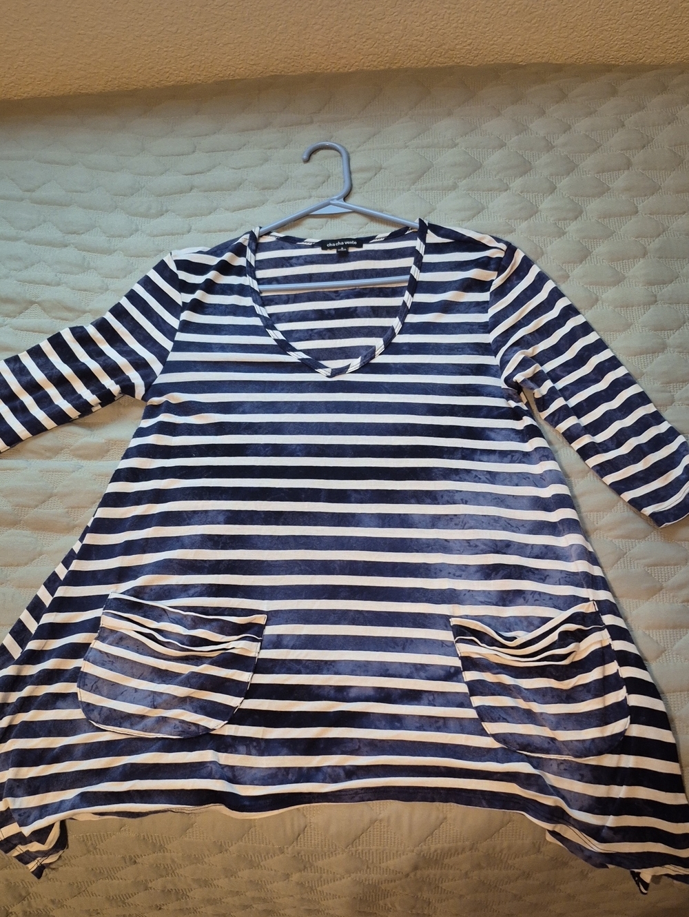 Cha Cha Vente Woman's Navy and White Striped Shirt